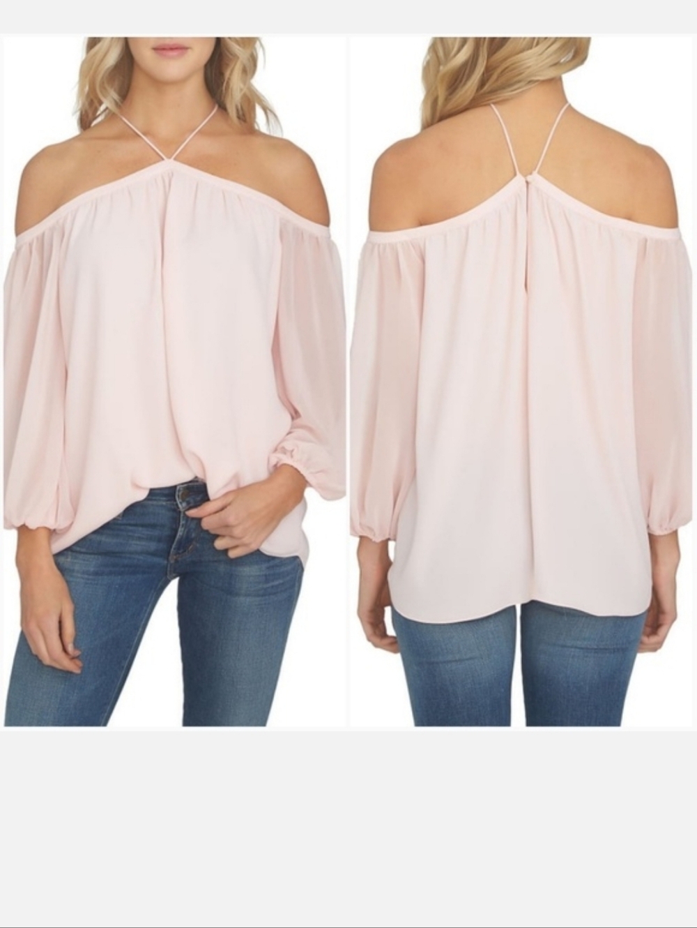 1 State Off The Shoulder Chiffon Blouse In Pink Size XS